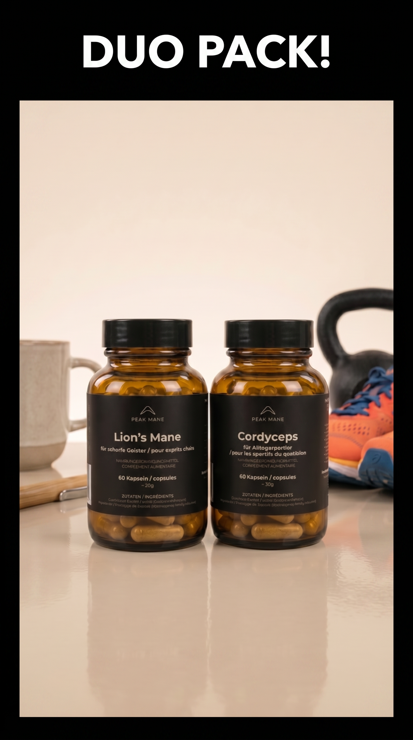 DUO Lion's Mane & Cordyceps Extrakt Kapseln - Premium Qualität